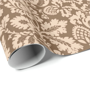William Morris Floral Damask, Taupe Tan and Beige Wrapping Paper