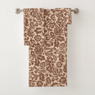 William Morris Floral Damask, Taupe Tan on Beige Bath Towel Set