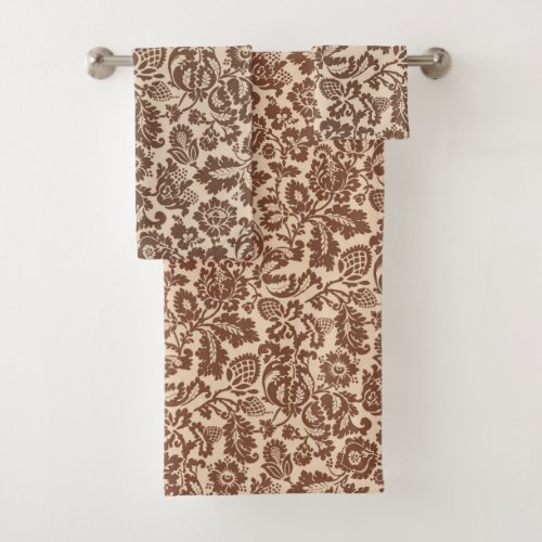 William Morris Floral Damask Taupe Tan on Beige  Bath Towel Set