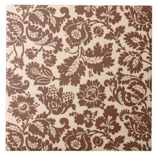 William Morris Floral Damask Taupe Tan on Beige  Ceramic Tile