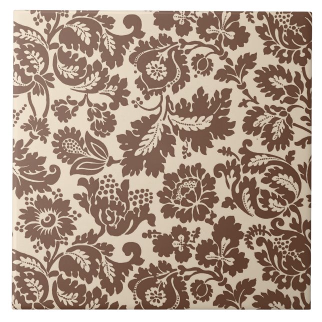 William Morris Floral Damask, Taupe Tan on Beige  Ceramic Tile (Front)