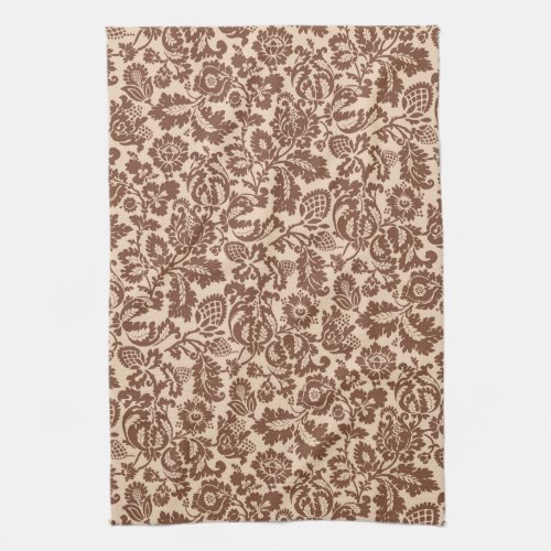 William Morris Floral Damask Taupe Tan on Beige  Kitchen Towel