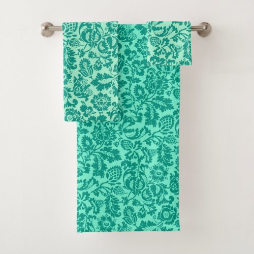 William Morris Floral Damask Turquoise and Aqua  Bath Towel Set