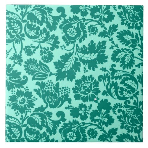 William Morris Floral Damask Turquoise and Aqua Ceramic Tile