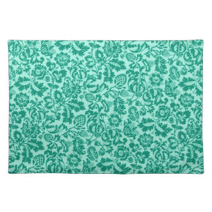 William Morris Floral Damask, Turquoise and Aqua Cloth Placemat