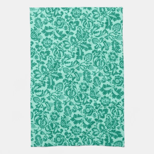 William Morris Floral Damask Turquoise and Aqua Kitchen Towel