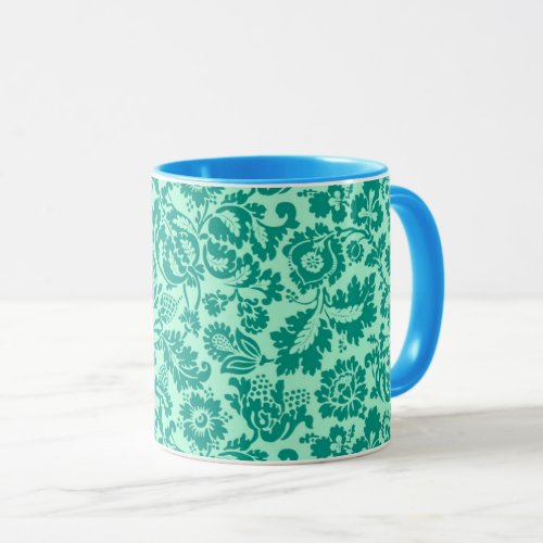 William Morris Floral Damask Turquoise and Aqua  Mug