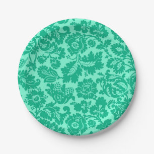 William Morris Floral Damask, Turquoise and Aqua Paper Plates