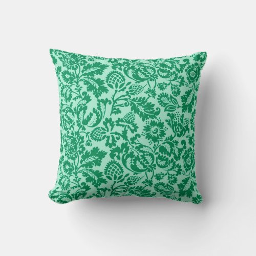 William Morris Floral Damask Turquoise and Aqua Throw Pillow