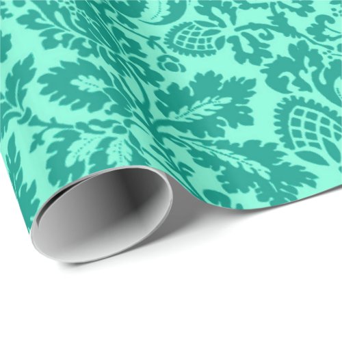 William Morris Floral Damask Turquoise and Aqua Wrapping Paper