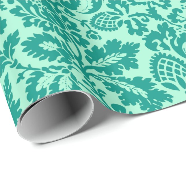 William Morris Floral Damask, Turquoise and Aqua Wrapping Paper (Roll Corner)