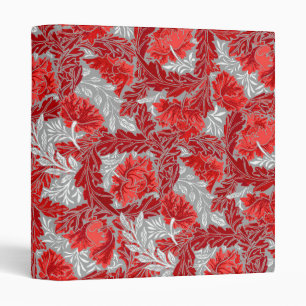 William Morris Floral, Deep Red and Gray / Grey Binder