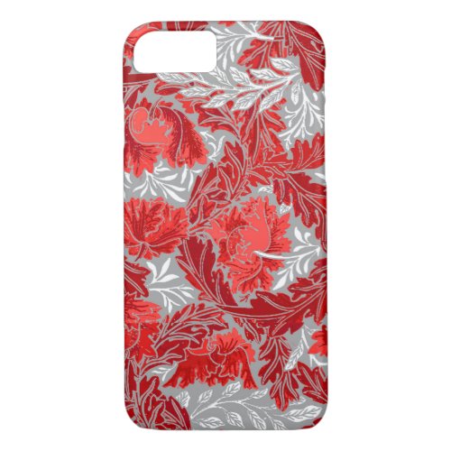 William Morris Floral Deep Red and Gray  Grey iPhone 87 Case