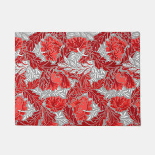 William Morris Floral, Deep Red and Gray / Grey Doormat