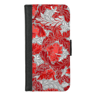 William Morris Floral, Deep Red and Gray / Grey iPhone 8/7 Wallet Case