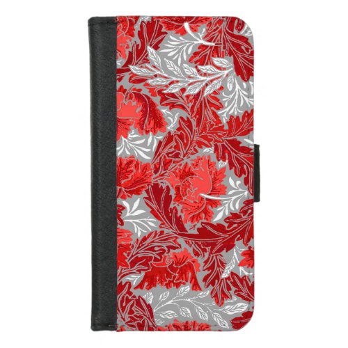 William Morris Floral Deep Red and Gray  Grey iPhone 87 Wallet Case