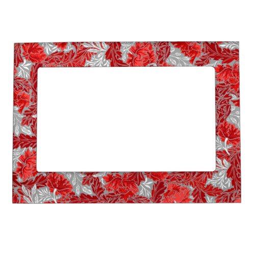 William Morris Floral Deep Red and Gray  Grey Magnetic Photo Frame
