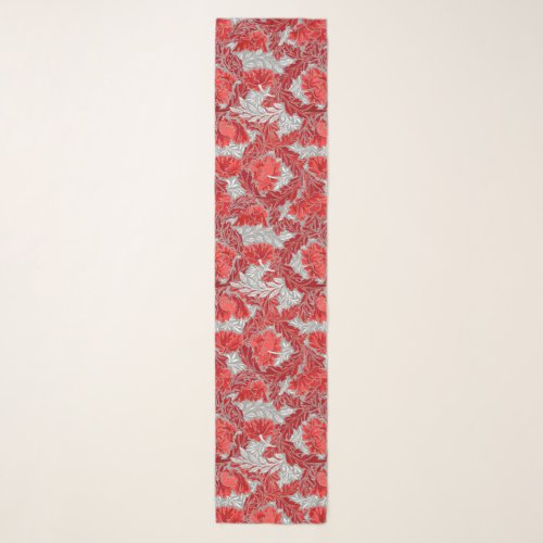 William Morris Floral Deep Red and Gray  Grey Scarf