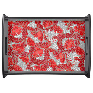 William Morris Floral, Deep Red and Gray / Grey Serving Tray