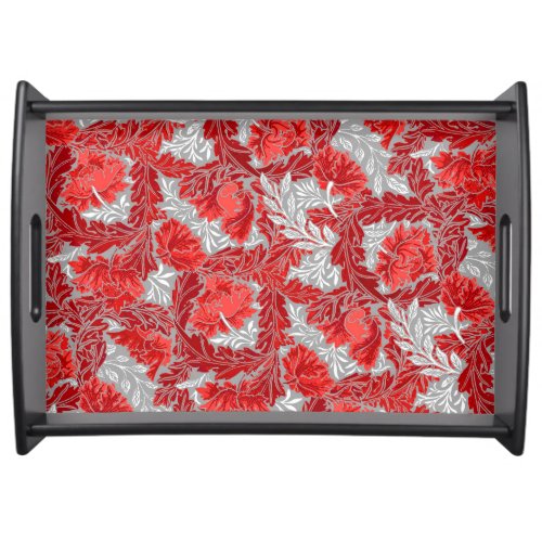 William Morris Floral Deep Red and Gray  Grey Serving Tray