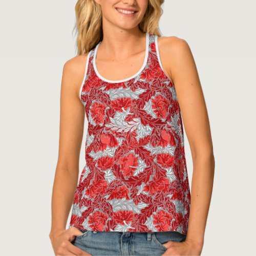 William Morris Floral Deep Red and Gray  Grey Tank Top