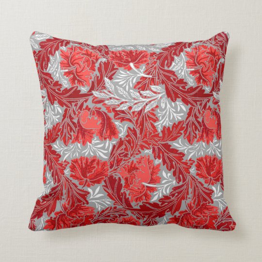 William Morris Floral, Deep Red and Gray / Grey Throw ...