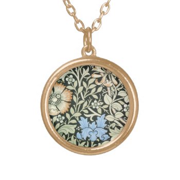 William Morris Floral Design Gold Plated Necklace by ellesgreetings at Zazzle