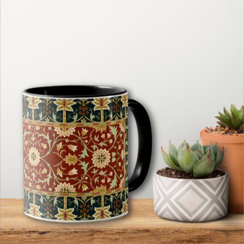 William Morris Floral Design Red Gold and Blue Mug