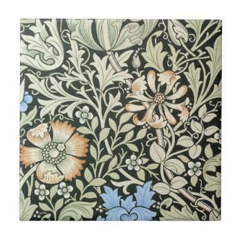 William Morris Floral Design Tile by ellesgreetings at Zazzle