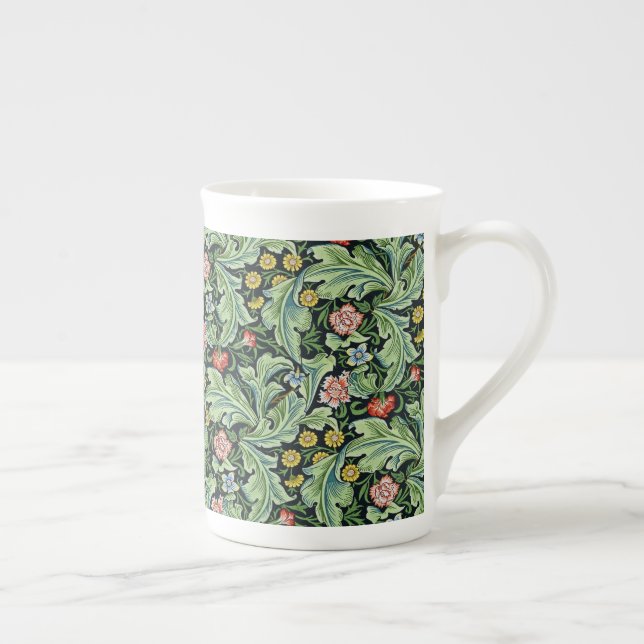 William Morris Floral Flowers Carnation Pink Green Bone China Mug (Right)