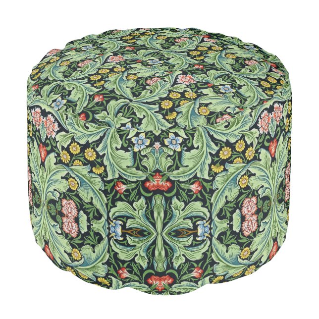 William Morris Floral Flowers Carnation Pink Green Pouf (Angled Front)