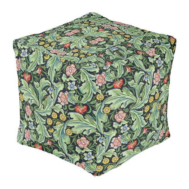 William Morris Floral Flowers Carnation Pink Green Pouf (Angled Back)