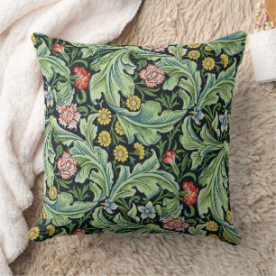 William Morris Floral Flowers Carnation Pink Green Throw Pillow