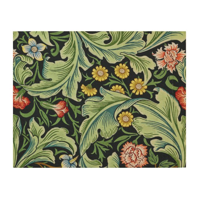 William Morris Floral Flowers Carnation Pink Green Wood Wall Art (Front)