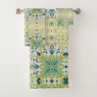 William Morris Floral Flowers Foliage Green Blue Bath Towel Set