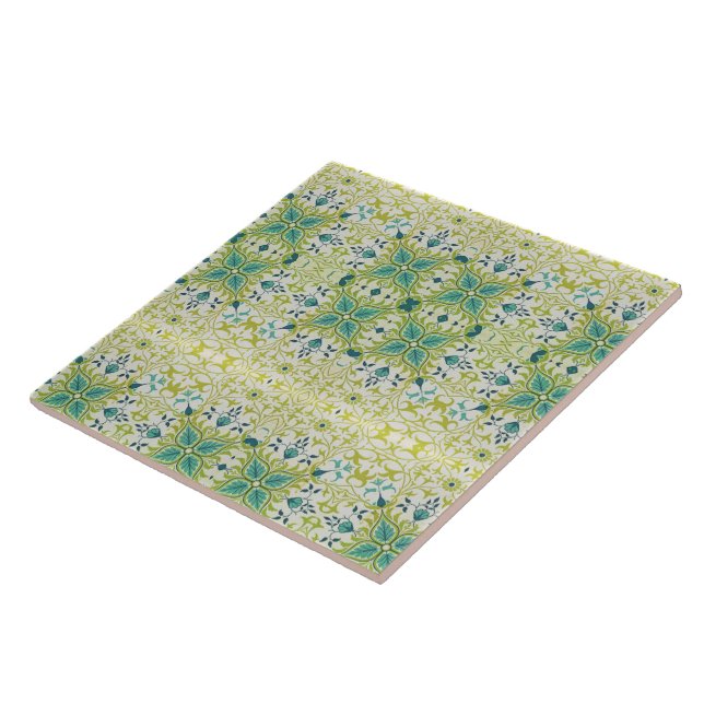 William Morris Floral Flowers Foliage Green Blue Ceramic Tile (Side)