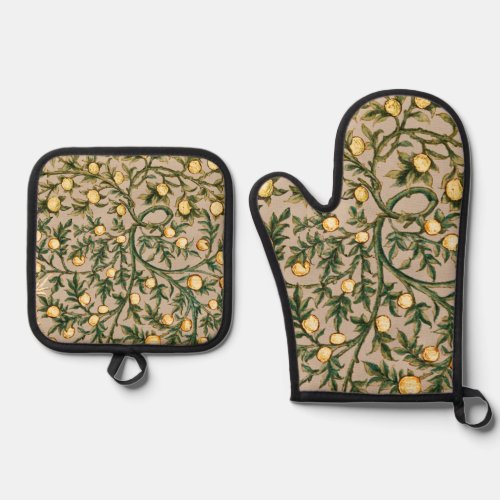 William Morris Floral Fruit Garden Flower Classic Oven Mitt  Pot Holder Set