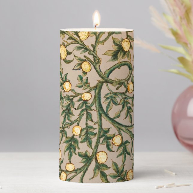 William Morris Floral Fruit Garden Flower Classic Pillar Candle (In Situ)