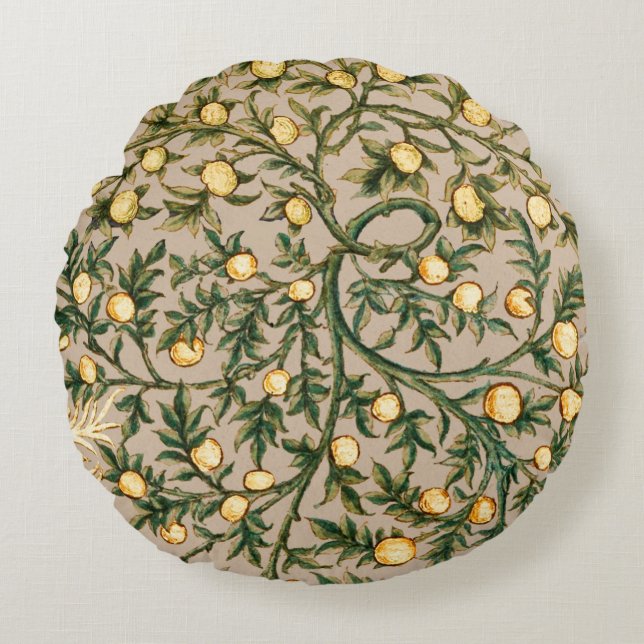 William Morris Floral Fruit Garden Flower Classic Round Pillow (Front)