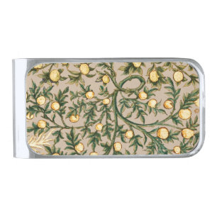 William Morris Floral Fruit Garden Flower Classic Silver Finish Money Clip