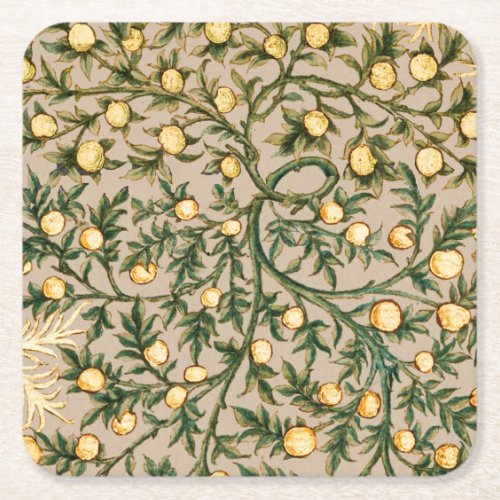 William Morris Floral Fruit Garden Flower Classic Square Paper Coaster