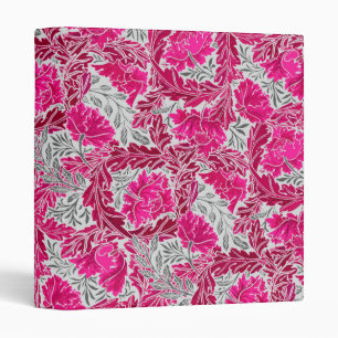 William Morris Floral, Fuchsia Pink & Gray / Grey 3 Ring Binder