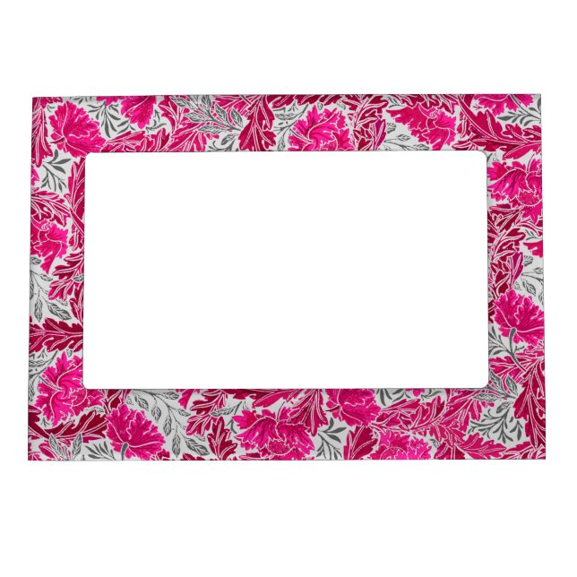 William Morris Floral, Fuchsia Pink & Gray / Grey Magnetic Photo Frame (Front)