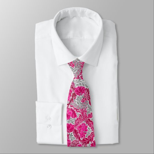 William Morris Floral Fuchsia Pink  Gray  Grey Neck Tie