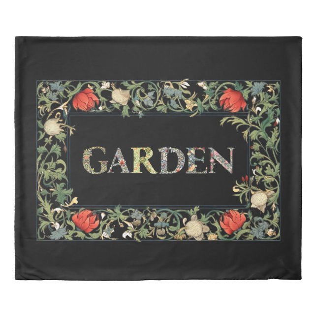 William Morris Floral Garden Motto and Frame Duvet Cover (Front)