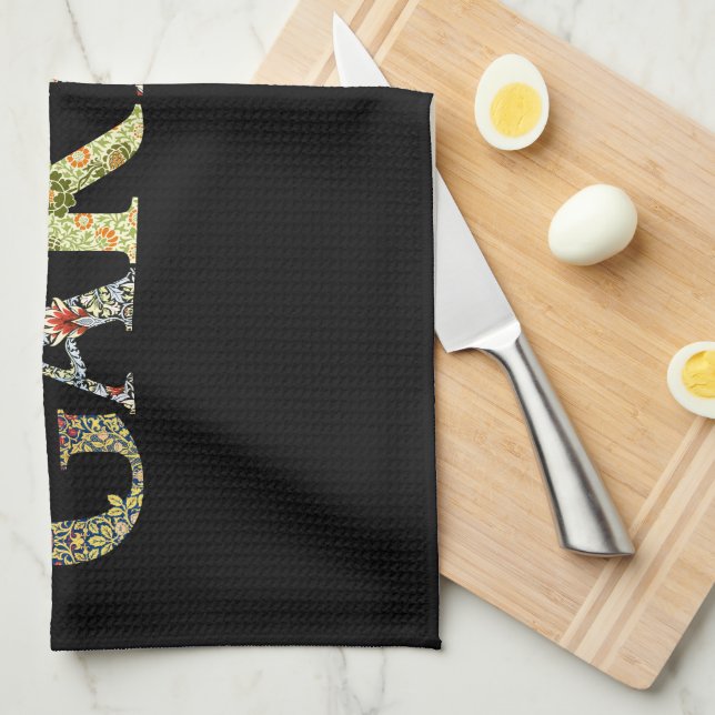 William Morris Floral Garden Motto and Frame Kitchen Towel (Quarter Fold)