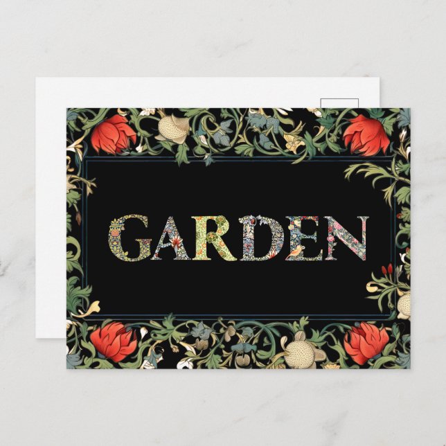 William Morris Floral Garden Motto and Frame Postcard (Front/Back)