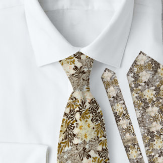 William * Morris Floral Gold Cream Neck Tie