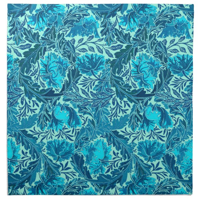 William Morris Floral, Indigo Blue and Turquoise Napkin (Front)