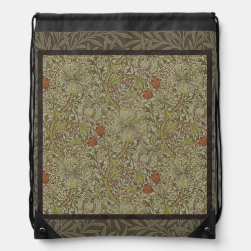 William Morris Floral lily willow art print design Drawstring Bag